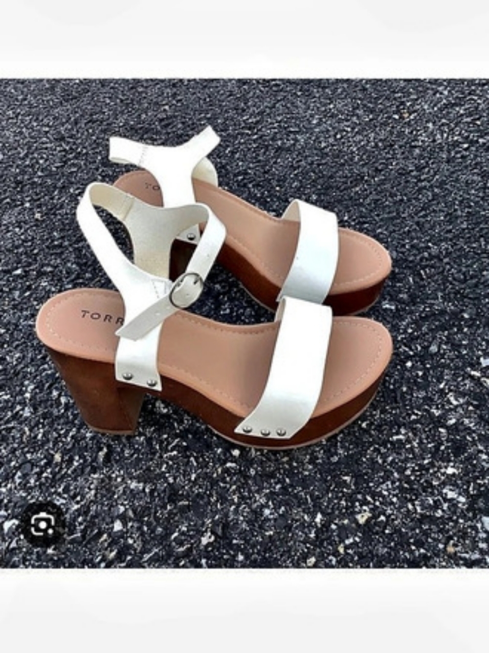 Torrid White Faux Leather Platform Heeled Sandals White & Brown US 8